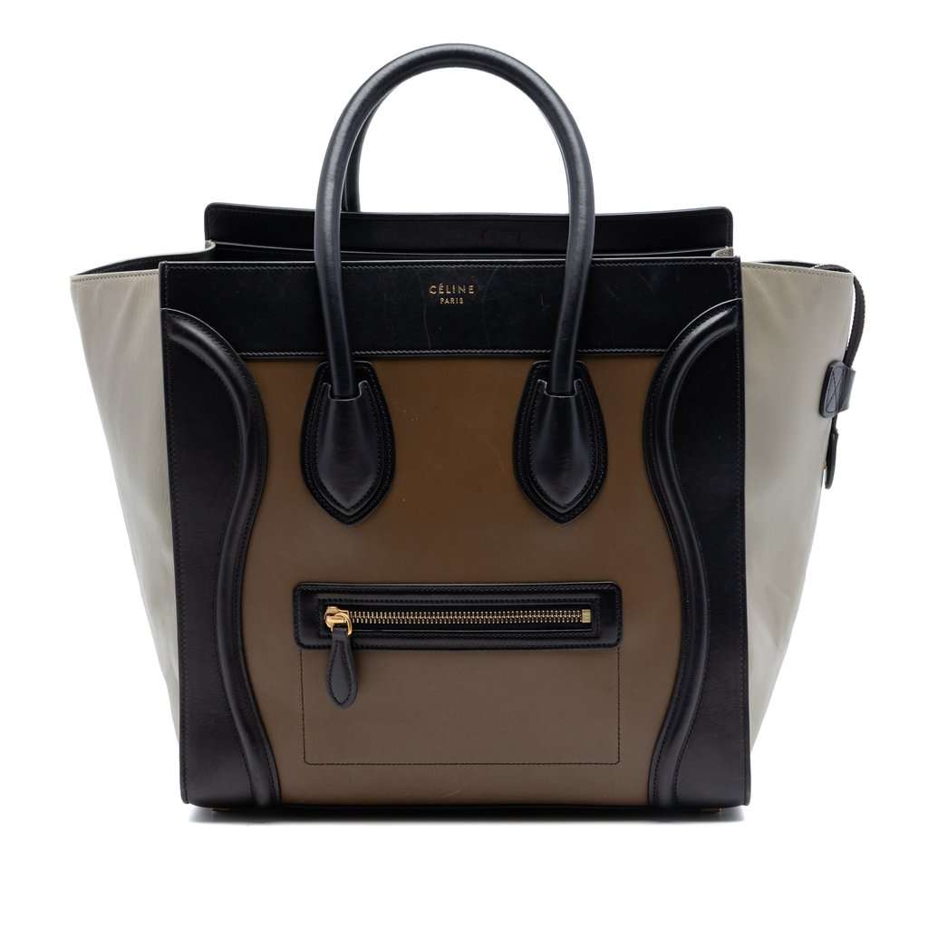 Celine Mini Tricolor Calfskin Luggage Tote Brown Leather Very good condition - Front View