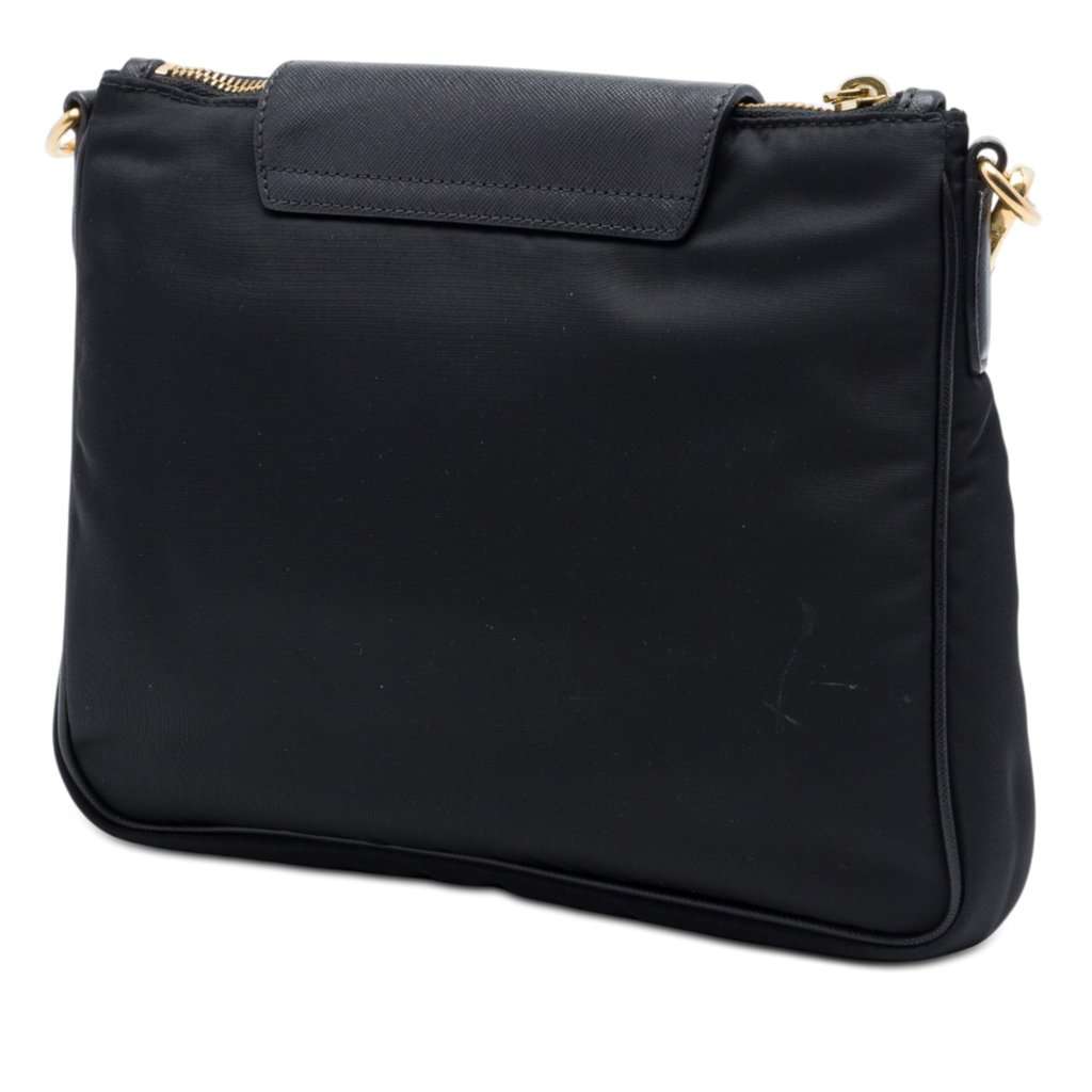Prada Saffiano Trimmed Tessuto Crossbody Black Very good - Back View