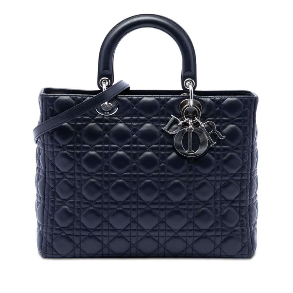 Dior Large Lambskin Cannage Lady Dior Blue Leather Very good condition - Front View