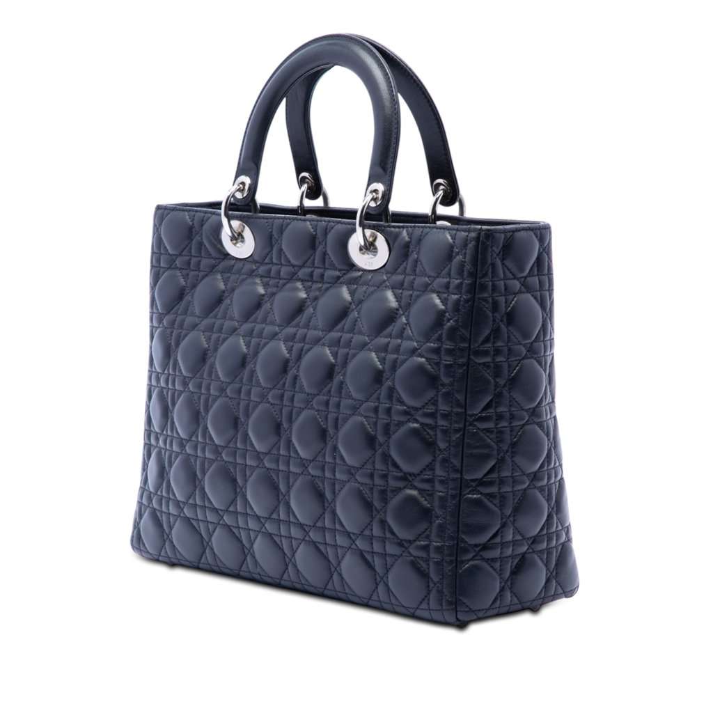 Dior Large Lambskin Cannage Lady Dior Blue Leather Very good condition - Back View