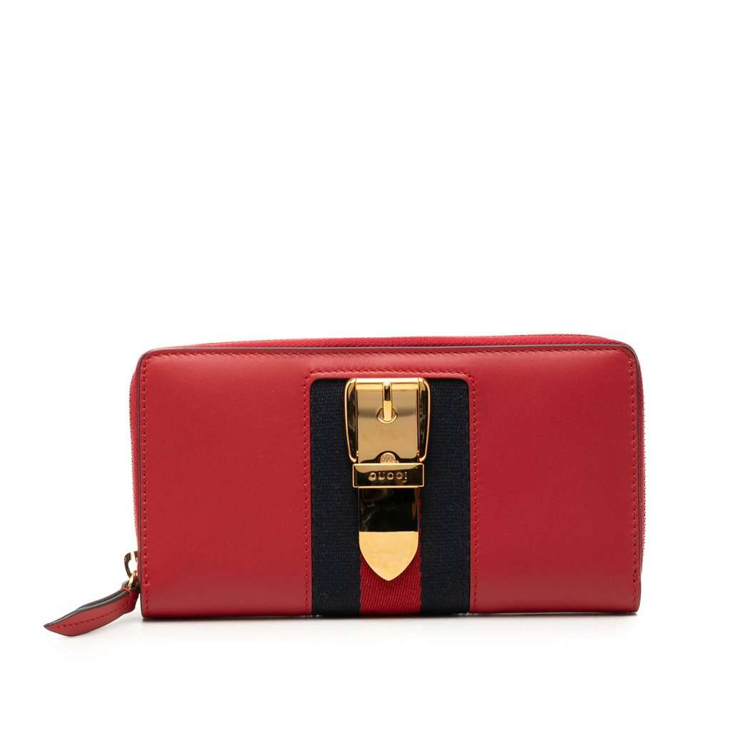 Gucci Calfskin Sylvie Zip Around Wallet Red Leather Very good condition - Front View