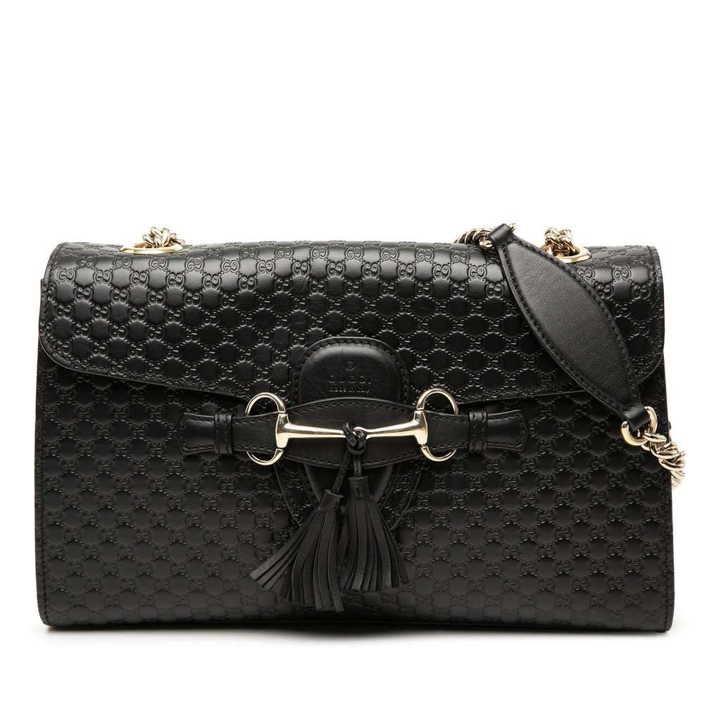 Gucci Medium Microguccissima Emily Shoulder Bag Black Leather Very good - Front View
