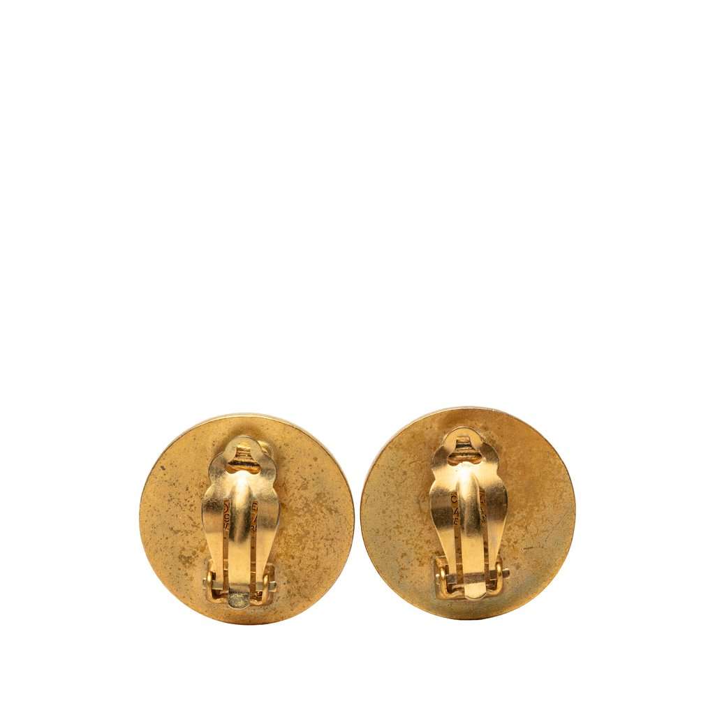 Chanel CC Gold Plated Enamel Round Clip On Earrings Gold Metal Very good condition - Back View