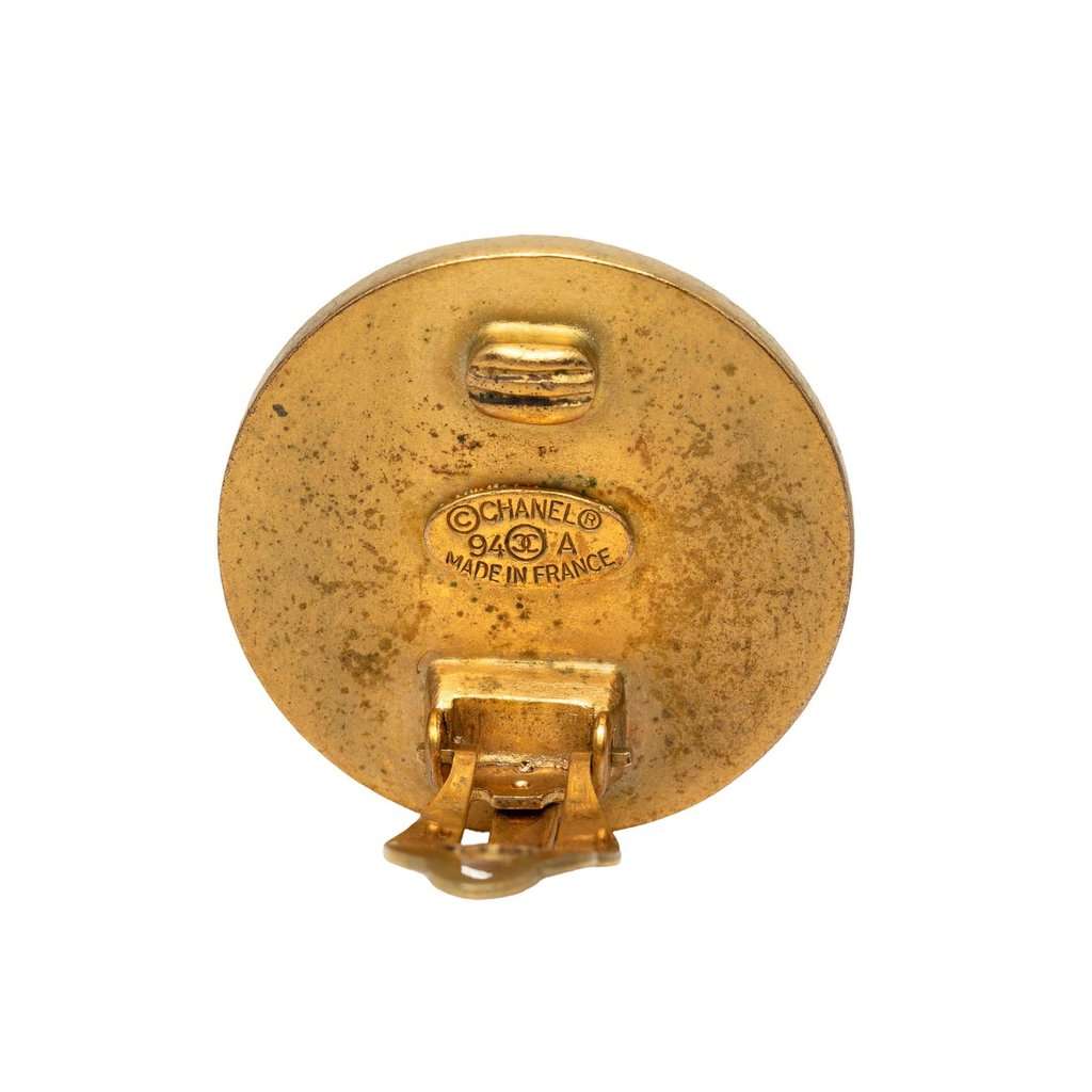 Chanel CC Gold Plated Enamel Round Clip On Earrings Gold Metal Very good condition - Inside View