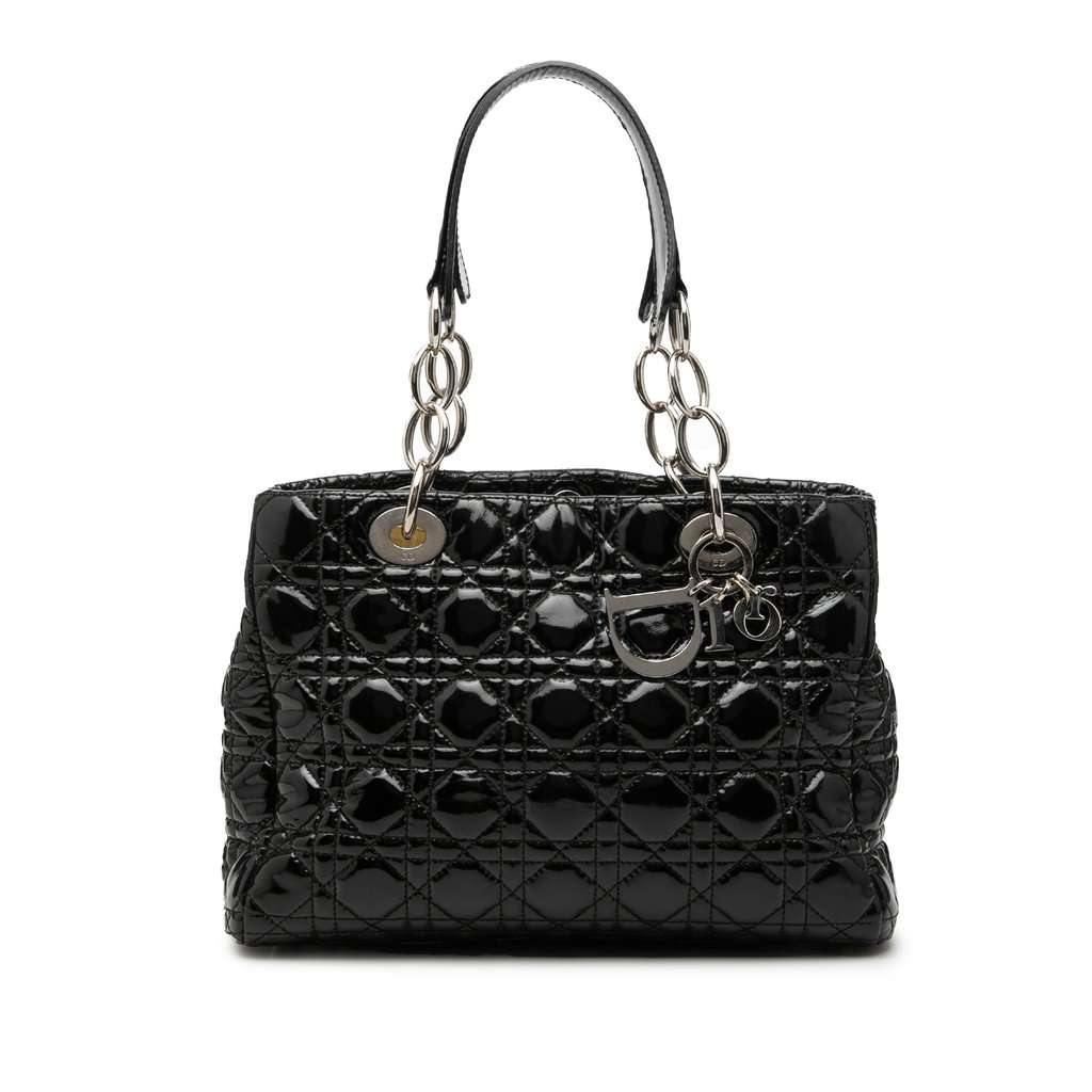 Dior Small Patent Cannage Soft Zipped Shopping Tote Black Leather Good condition - Front View