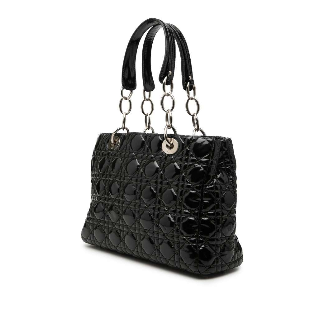 Dior Small Patent Cannage Soft Zipped Shopping Tote Black Leather Good condition - Back View