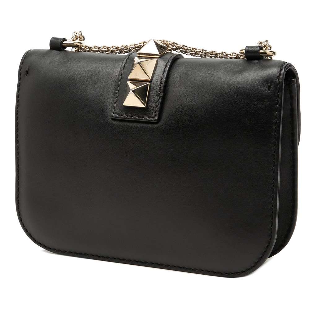 Valentino Small Leather Rockstud Glam Lock Crossbody Black Leather Very good - Back View