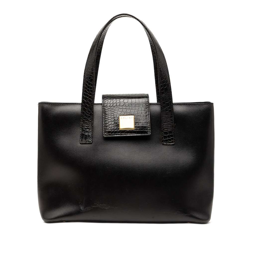 Celine Croc Embossed and Smooth Calfskin Handbag Black Leather Good condition - Front View