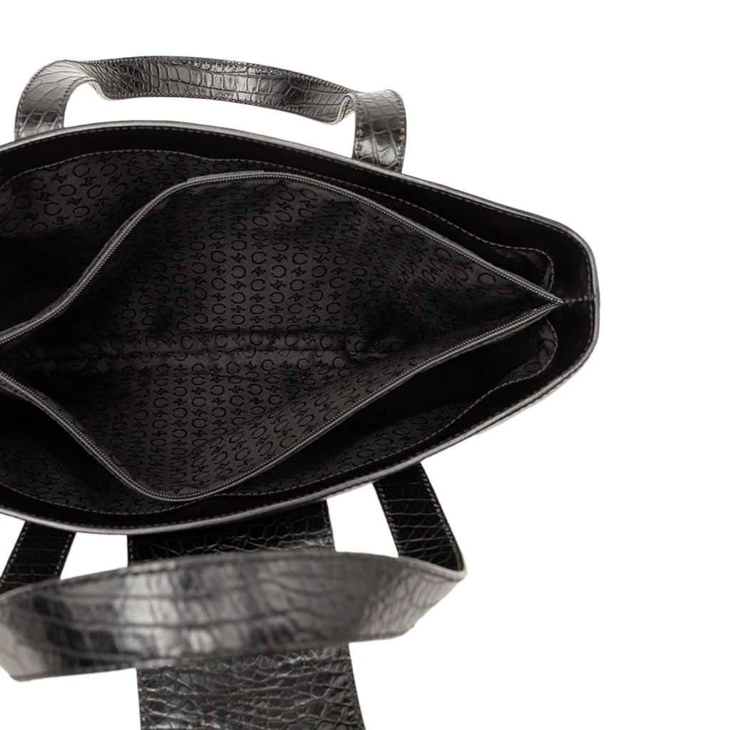 Celine Croc Embossed and Smooth Calfskin Handbag Black Leather Good condition - Model View