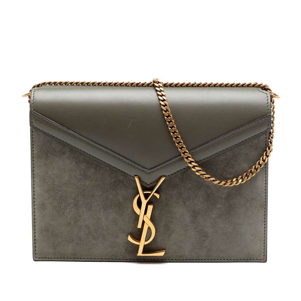 Saint Laurent Suede and Calfskin Monogram Cassandra Clasp Bag Brown Leather Very good condition - Front View