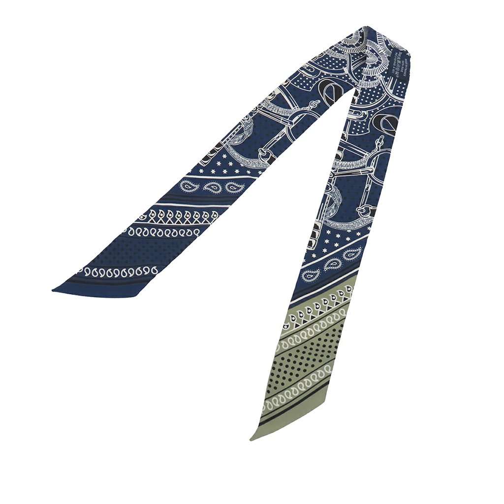Hermès Eperon d Or Bandana Silk Twilly Scarf Blue Very good condition - Back View