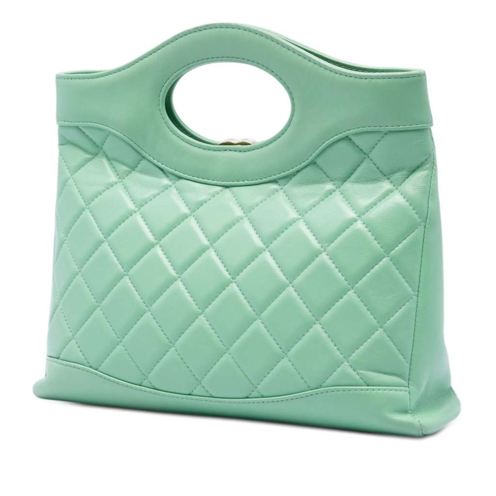 Chanel Small Quilted Shiny Lambskin 31 Shopping Bag Green Leather Very good condition - Back View