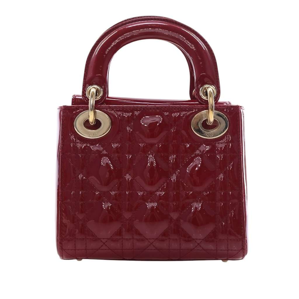 Dior Mini Patent Cannage Lady Dior Red Leather Very good condition - Model View