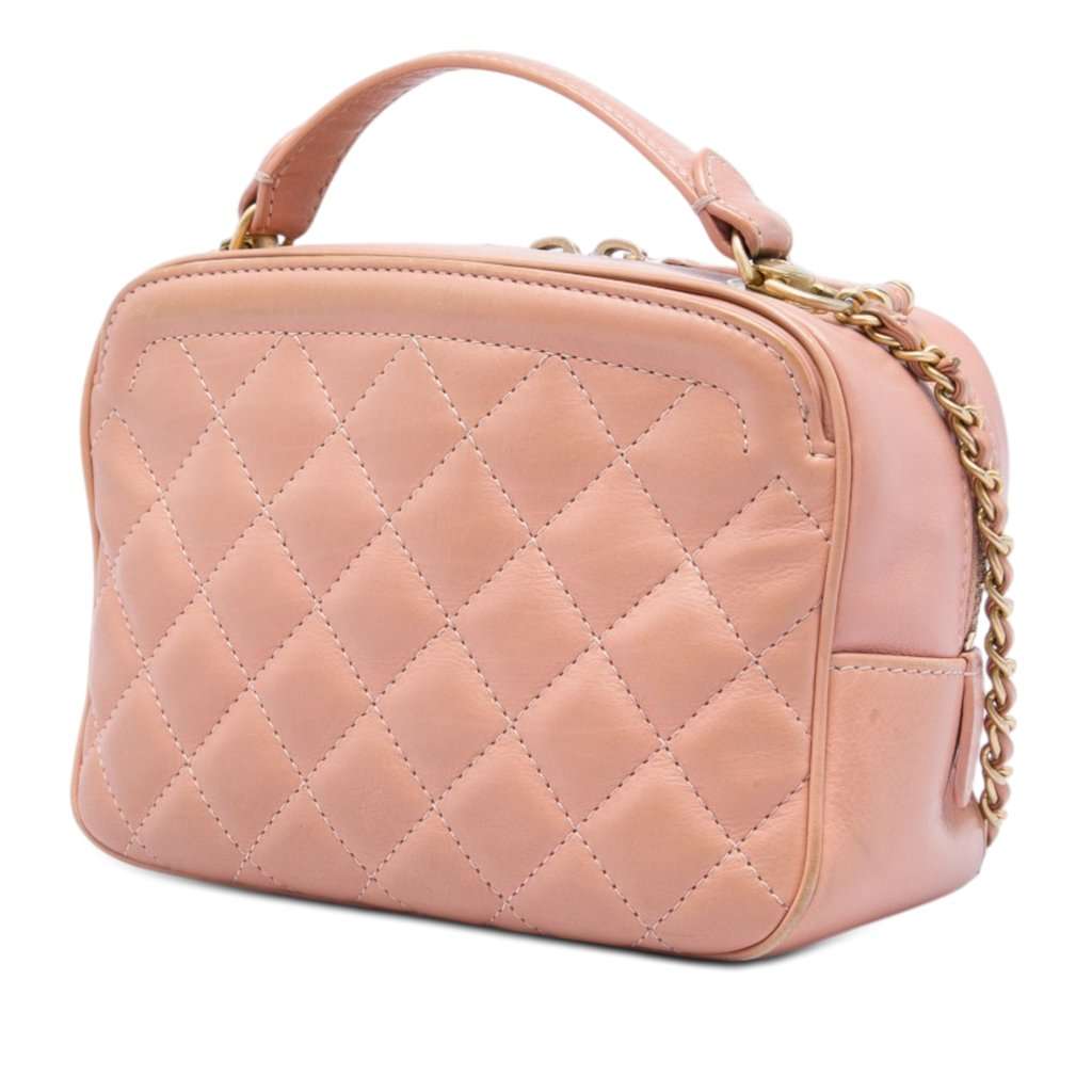 Chanel Small CC Quilted Calfskin Top Handle Vanity Case with Chain Pink Leather Good condition - Back View