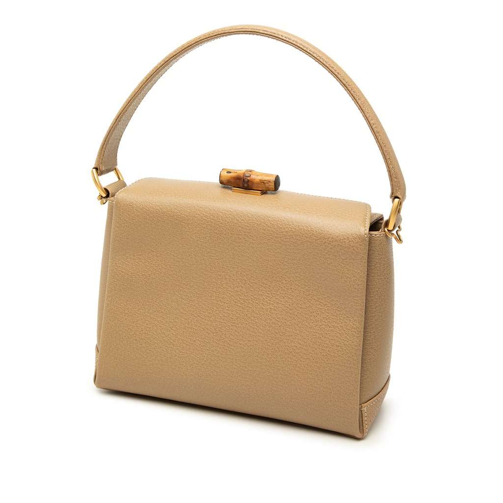 Gucci Grained Calfskin Bamboo Satchel Beige Leather Very good - Back View