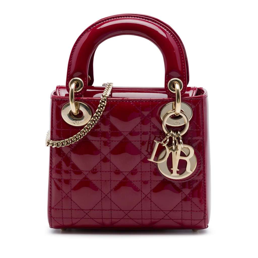 Dior Mini Patent Cannage Lady Dior Red Leather Very good condition - Front View