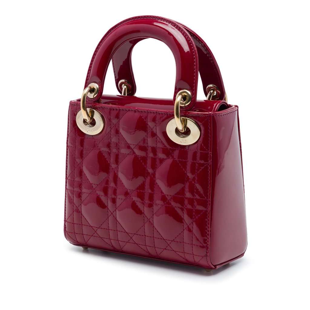 Dior Mini Patent Cannage Lady Dior Red Leather Very good condition - Back View