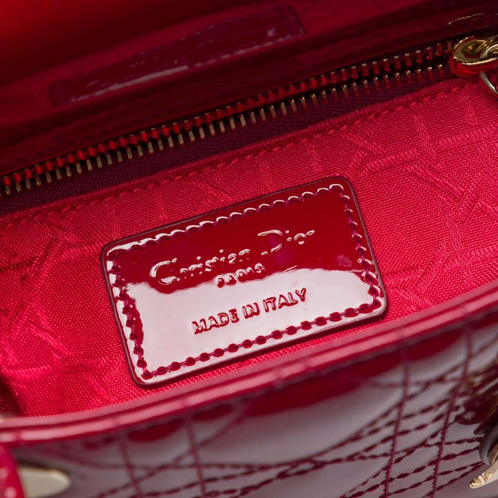Dior Mini Patent Cannage Lady Dior Red Leather Very good condition - Box View