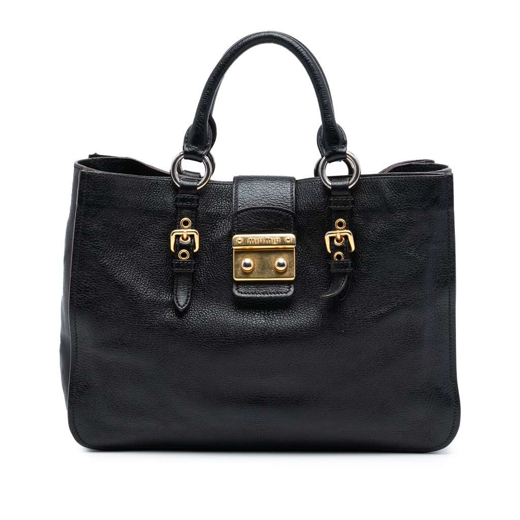 Miu Miu Goatskin Madras Satchel Black Leather Very good condition - Front View