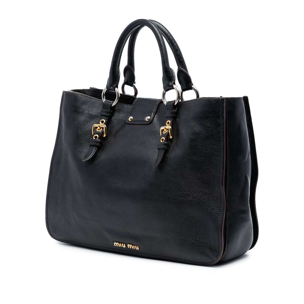 Miu Miu Goatskin Madras Satchel Black Leather Very good condition - Back View