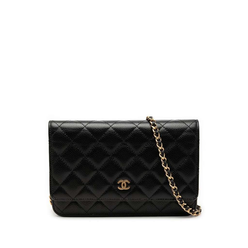 Chanel CC Quilted Caviar Wallet on Chain Black Leather Very good condition - Front View