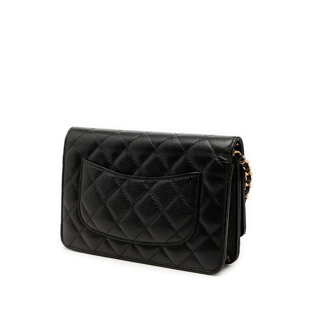 Chanel CC Quilted Caviar Wallet on Chain Black Leather Very good condition - Back View
