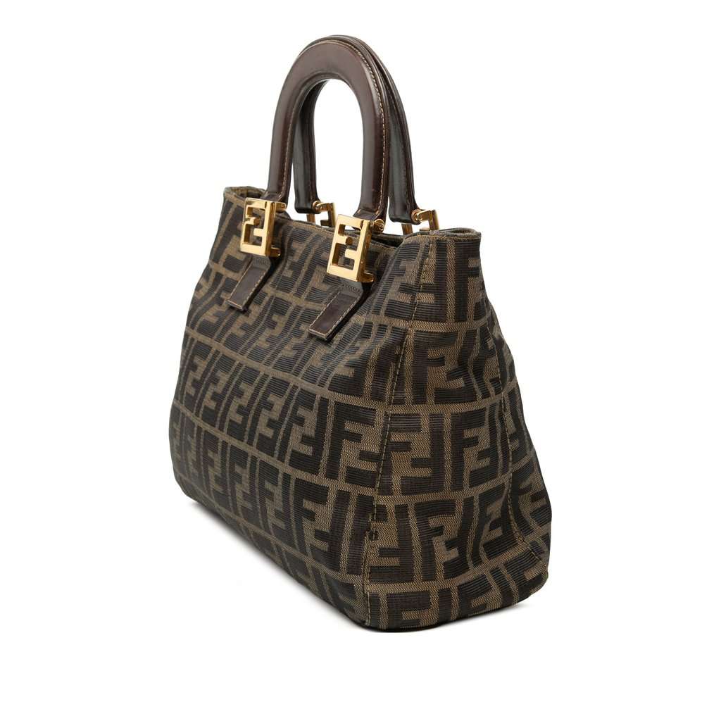 Fendi Small Zucca Canvas Twins Tote Brown Good - Back View
