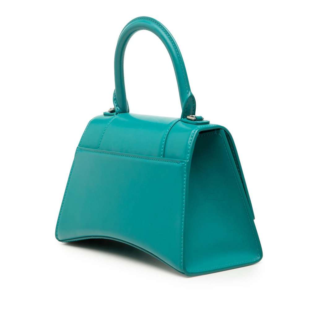 Balenciaga Small Shiny Box Calfskin Hourglass Top Handle Bag Blue Leather Very good - Back View
