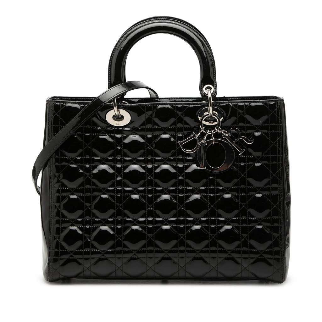 Dior Large Patent Cannage Lady Dior Black Leather Very good condition - Front View