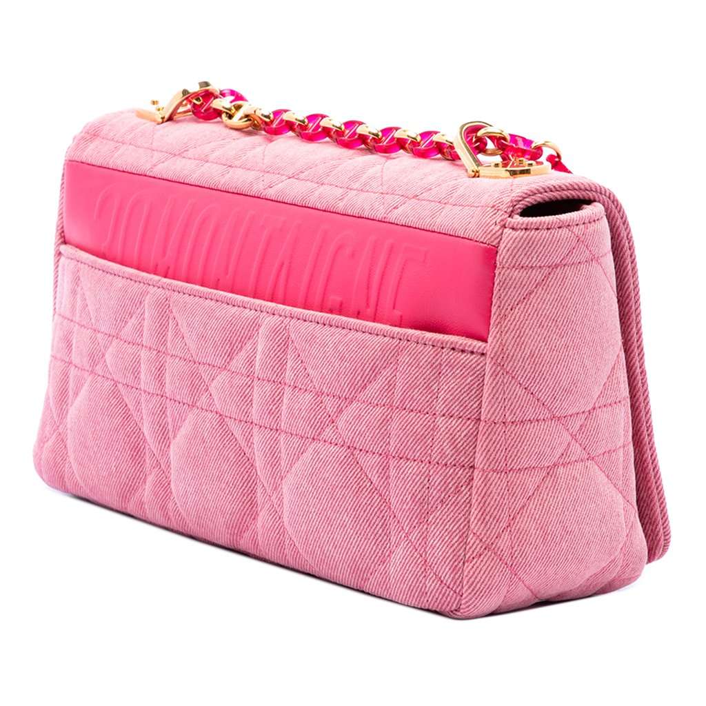 Dior Medium Denim Macrocannage Caro Bag Pink Very good - Back View