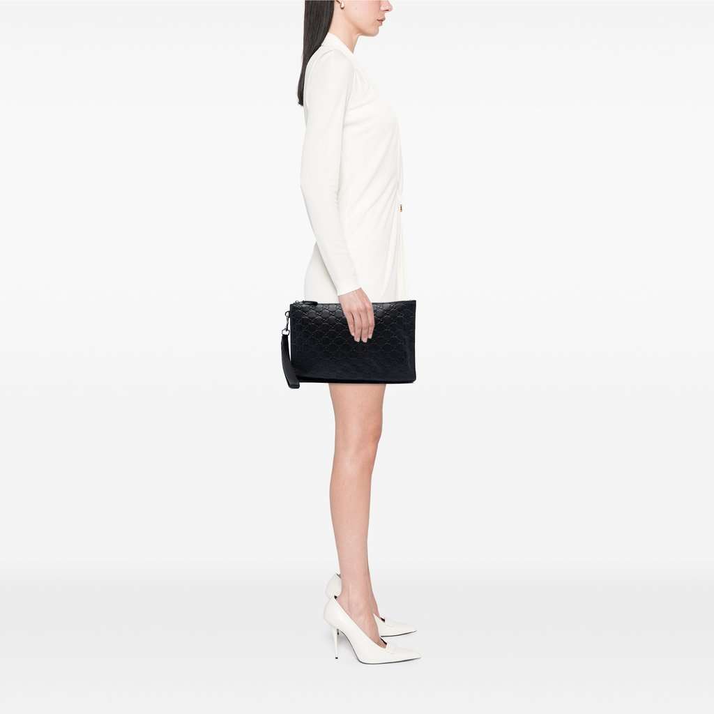 Gucci Guccissima Clutch Black Leather Very good condition - Box View