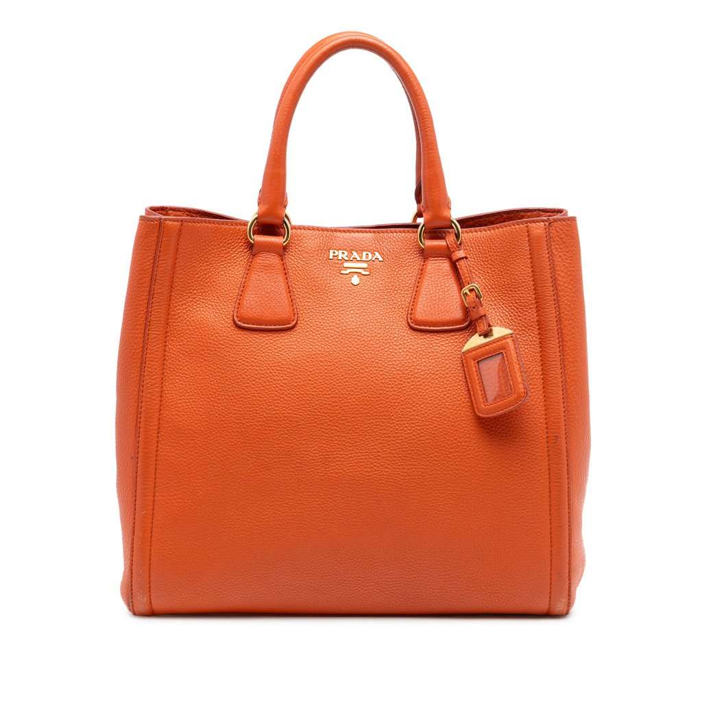 Prada Vitello Daino Open Convertible Tote Orange Leather Very good condition - Front View