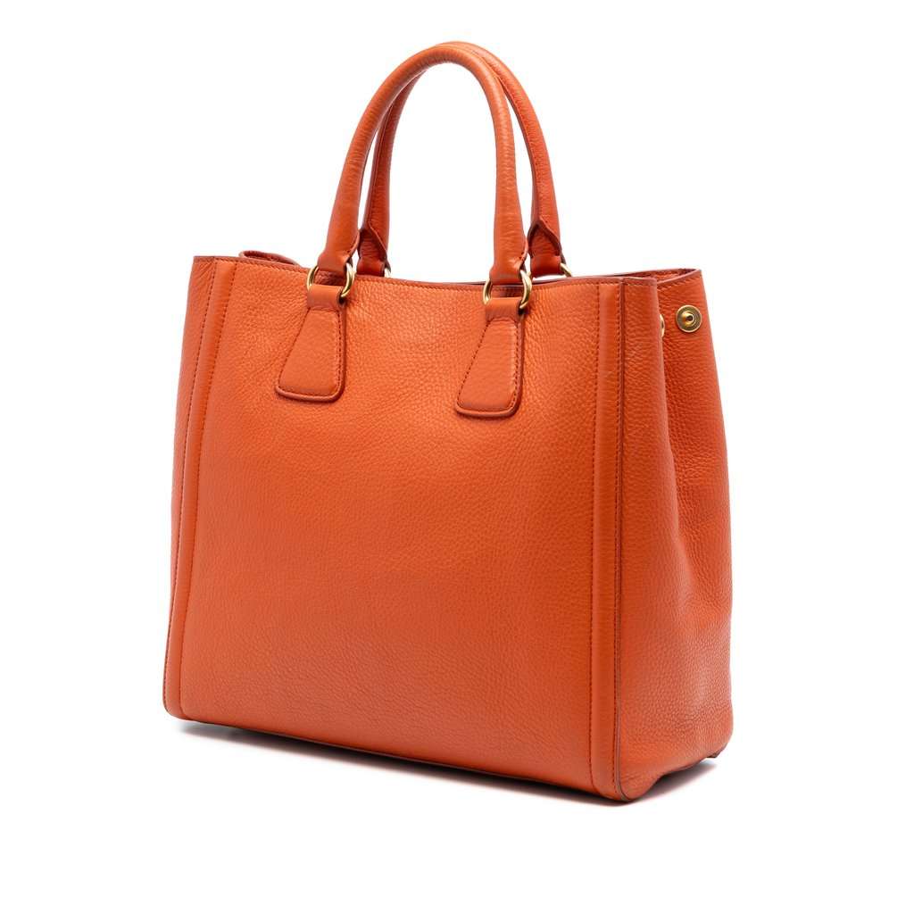 Prada Vitello Daino Open Convertible Tote Orange Leather Very good condition - Back View