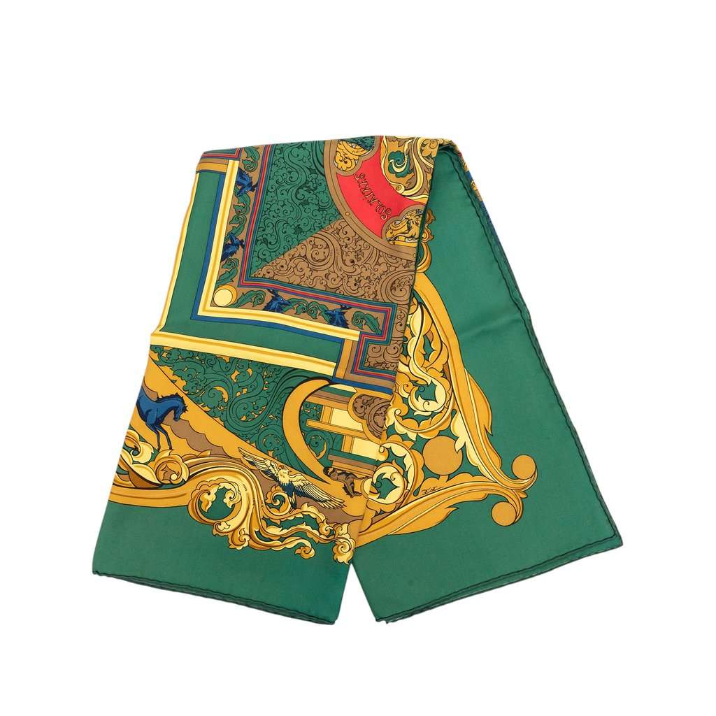 Hermès Animaux Solaires Silk Scarf 90 Green Very good condition - Front View