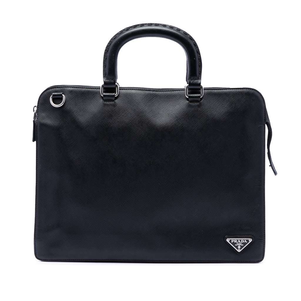 Prada Saffiano Business Bag Black Leather Very good condition - Front View