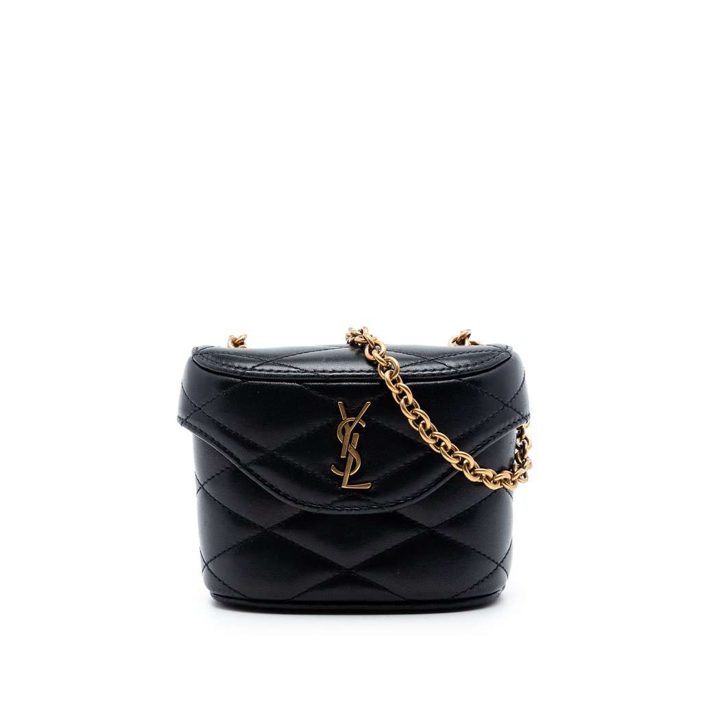 Saint Laurent Micro Quilted Lambskin Monogram June Box Vanity Bag Black Leather Very good condition - Front View