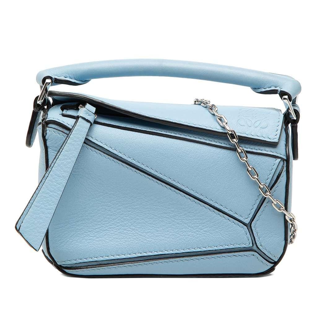 Loewe Nano Calfskin Puzzle Satchel Blue Leather Very good condition - Front View