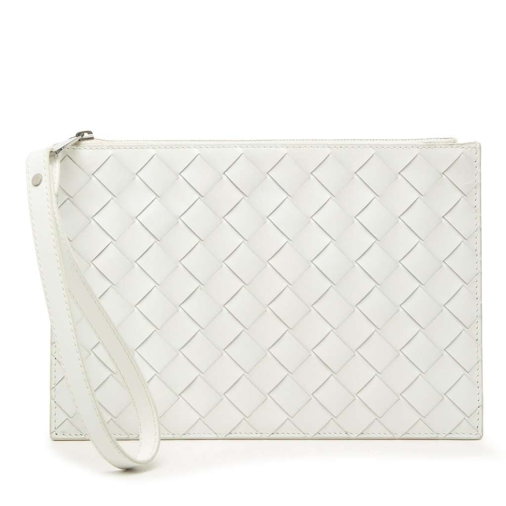 Bottega Veneta Leather Intrecciato Clutch White Leather Very good condition - Front View
