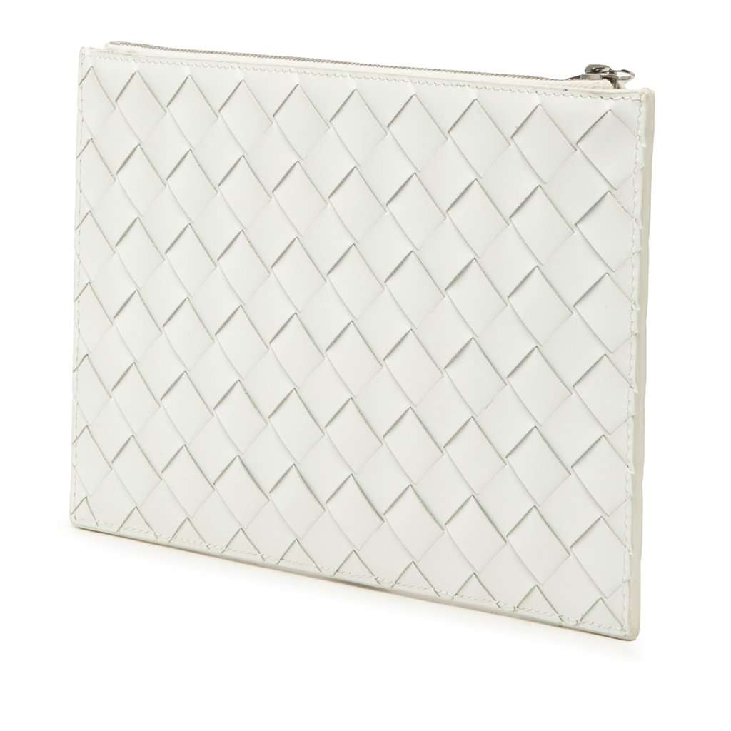 Bottega Veneta Leather Intrecciato Clutch White Leather Very good condition - Back View