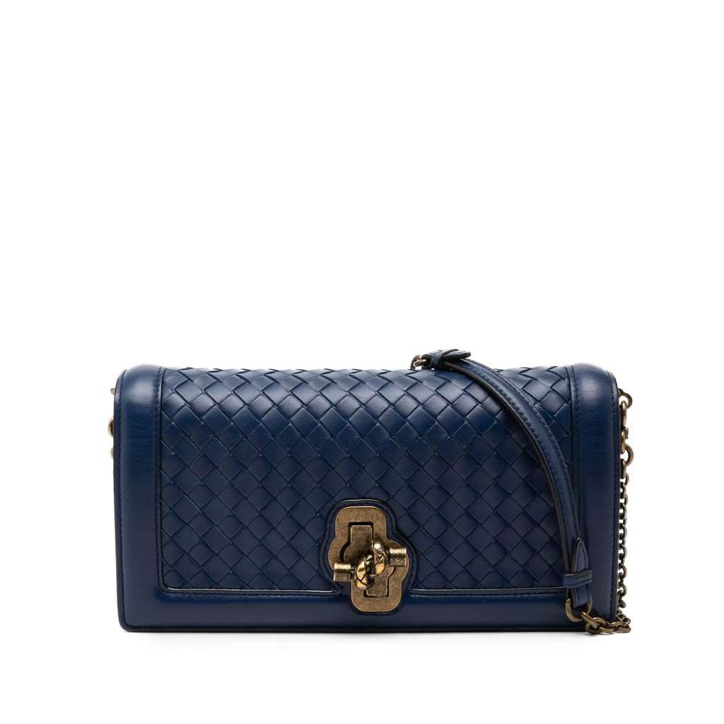 Bottega Veneta Nappa Intrecciato Olimpia Knot Crossbody Blue Leather Very good - Front View