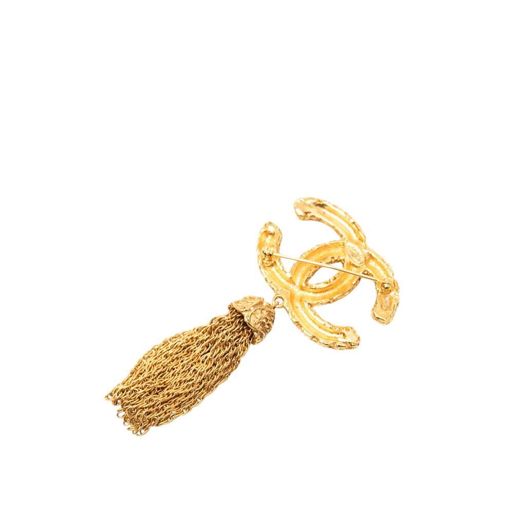 Chanel CC Gold Plated Tassel Lava Fringe Brooch Gold Metal Very good condition - Back View