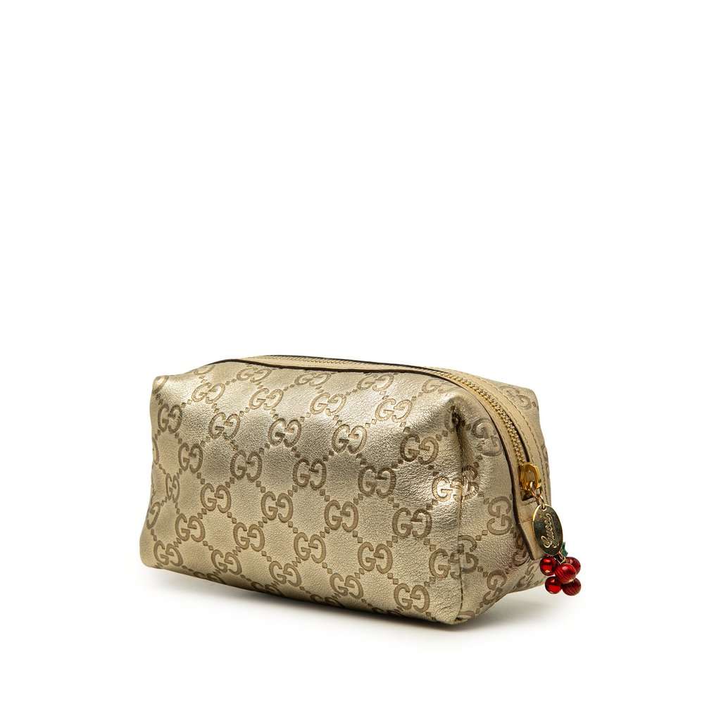 Gucci Metallic Guccissima Cosmetic Pouch Gold Leather Very good condition - Back View