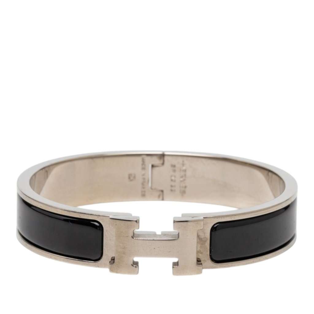 Hermès Narrow Enamel Clic H Bracelet PM Black Very good condition - Front View
