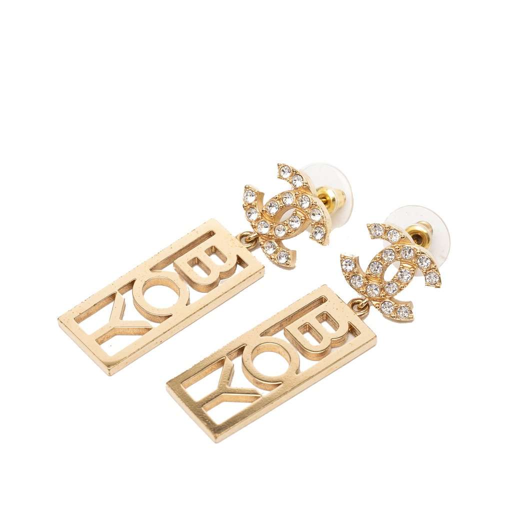 Chanel CC Brass Strass Boy Swing Push Back Earrings Gold Metal Very good - Front View