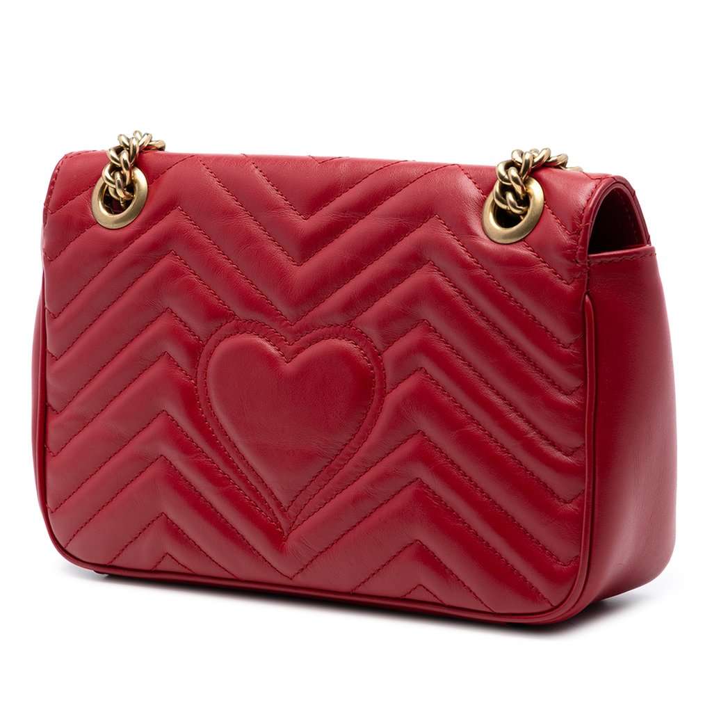 Gucci Medium GG Marmont Matelasse Calfskin Shoulder Bag Red Leather Very good condition - Back View
