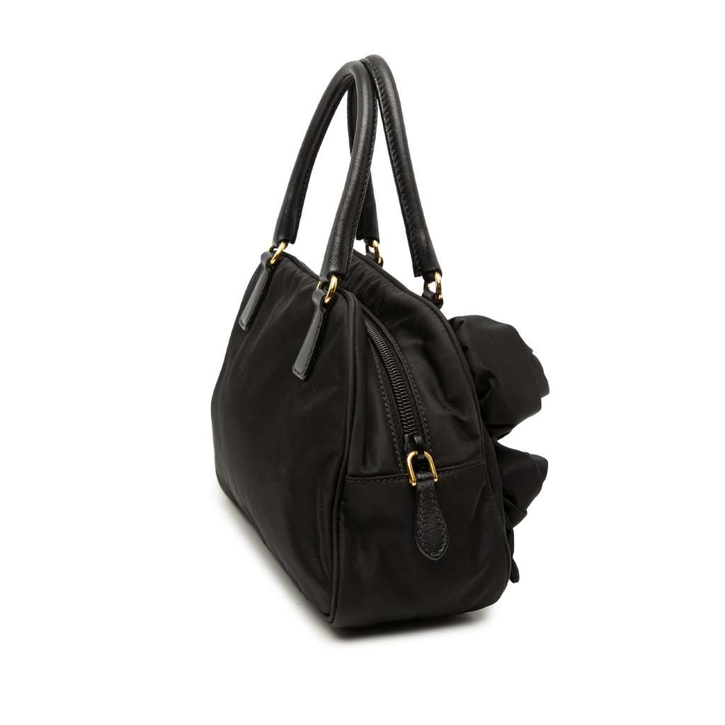 Prada Rose Embellished Tessuto Handbag Black Very good condition - Back View