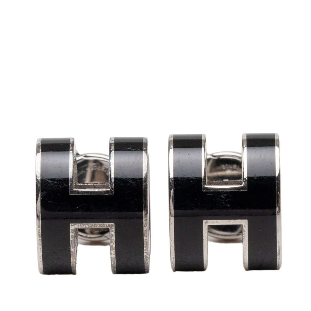 Hermès Lacquered Palladium Plated Mini Pop H Stud Earrings Silver Metal Very good - Front View
