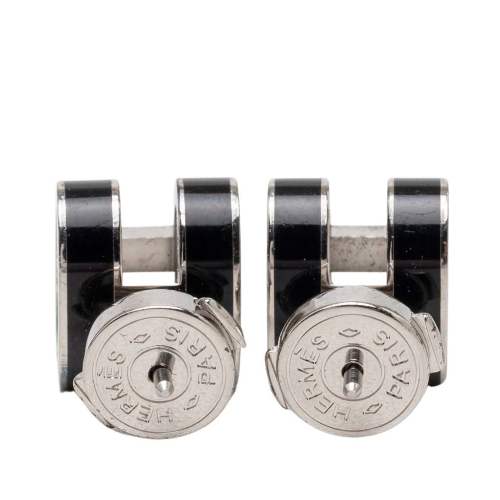 Hermès Lacquered Palladium Plated Mini Pop H Stud Earrings Silver Metal Very good - Back View
