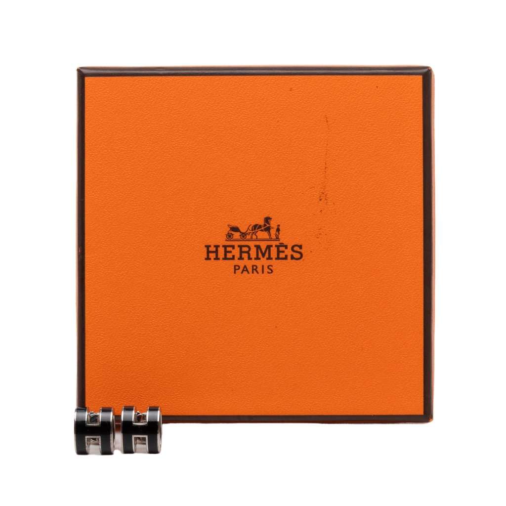 Hermès Lacquered Palladium Plated Mini Pop H Stud Earrings Silver Metal Very good - Model View