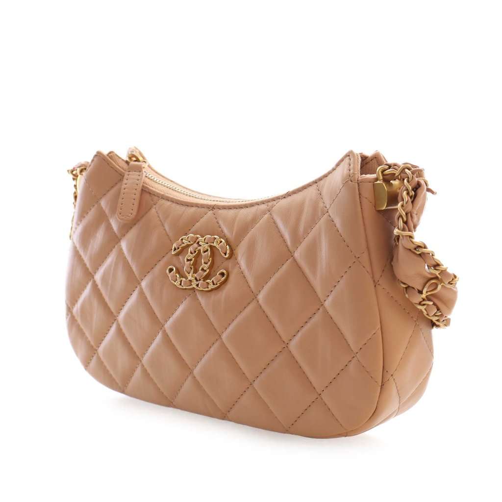 Chanel Small Quilted Aged Calfskin Chanel 19 Hobo Beige Leather Very good - Back View